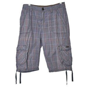 Life Is Good Womens Tall 10/12 Gray Plaid Cargo Capri Pants‎